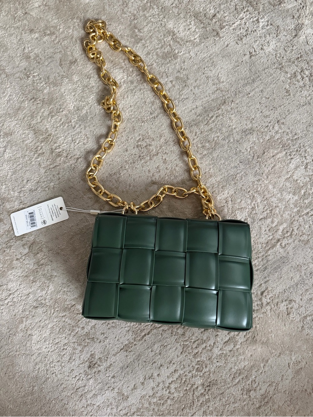 Vici Dark Green Woven Crossbody Bag with Gold Chain